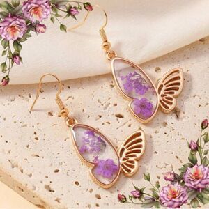 Butterfly Resin Dried Flower Pressed Earrings